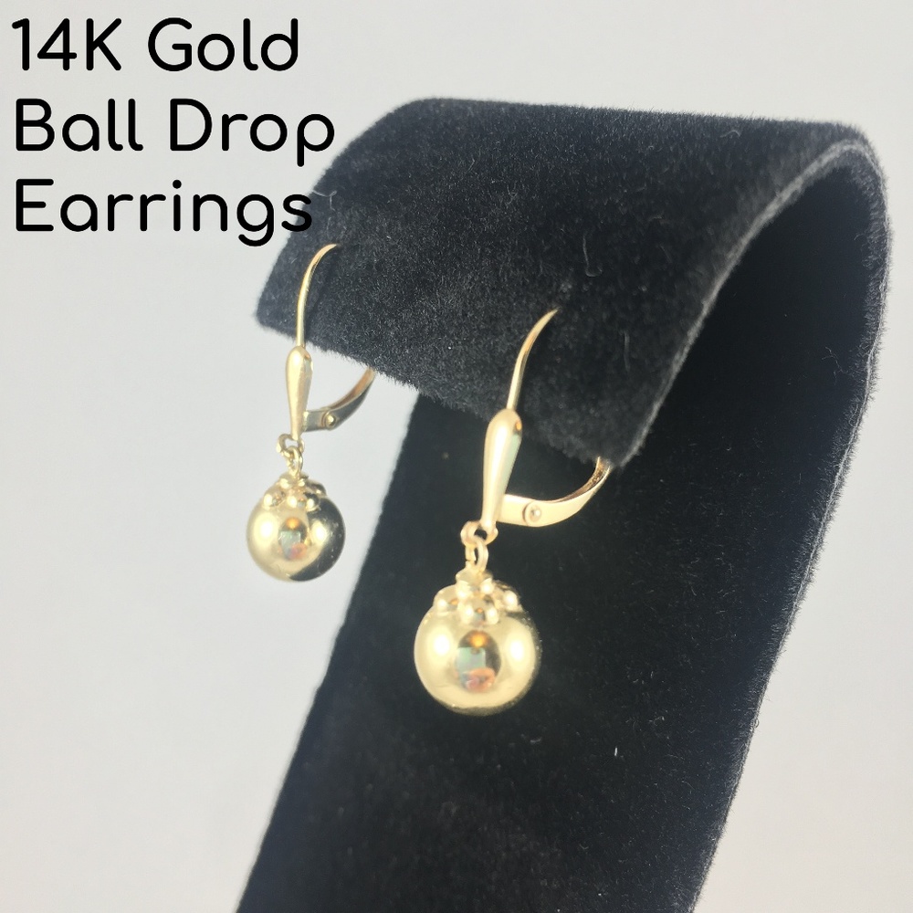 14K Gold Ball Drop Earrings